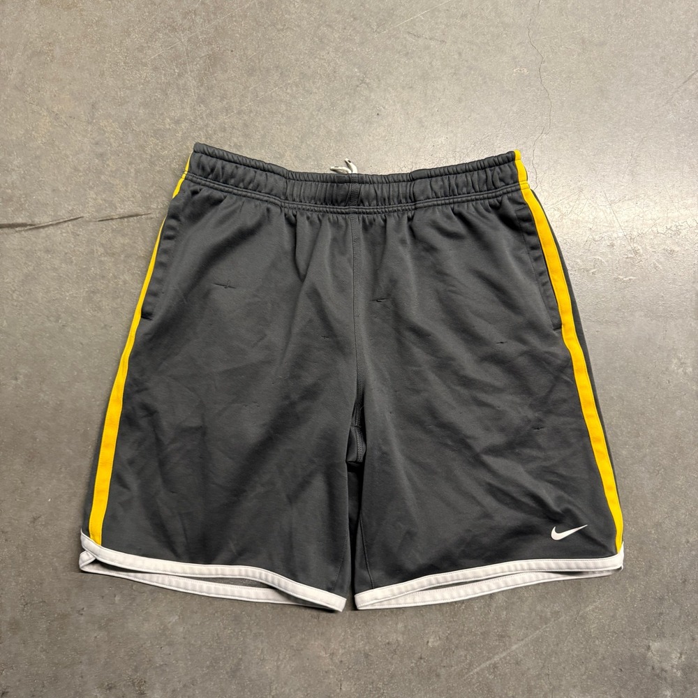 Nike The Athletic Dept Mens Gray Shorts Yellow Stripe Basketball Gym Large